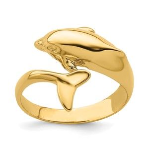 14k Yellow Gold Polished Dolphin Nautical Sea Life Ring, Size 7